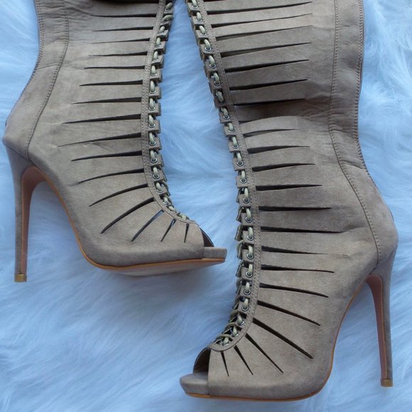 *SOLD* Peep-Toe Lace Up Stiletto Boots - Picture 3 of 7